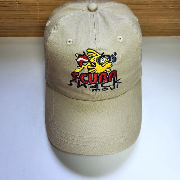 Maui Scuba Shack Hawaii Hat Cap Adjustable 100% Cotton Beige Classic Cut - Picture 3 of 9